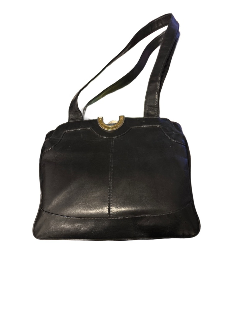 Vintage Lou Taylor Black Leather Shoulder Bag with Gold Accent